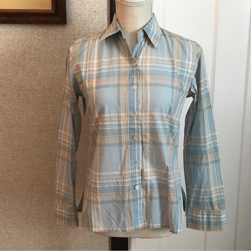 Jones New York Signature Petite Plaid Long Sleeve Blouse Size PP